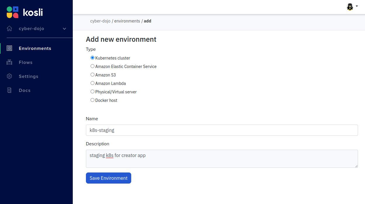 Add environment form