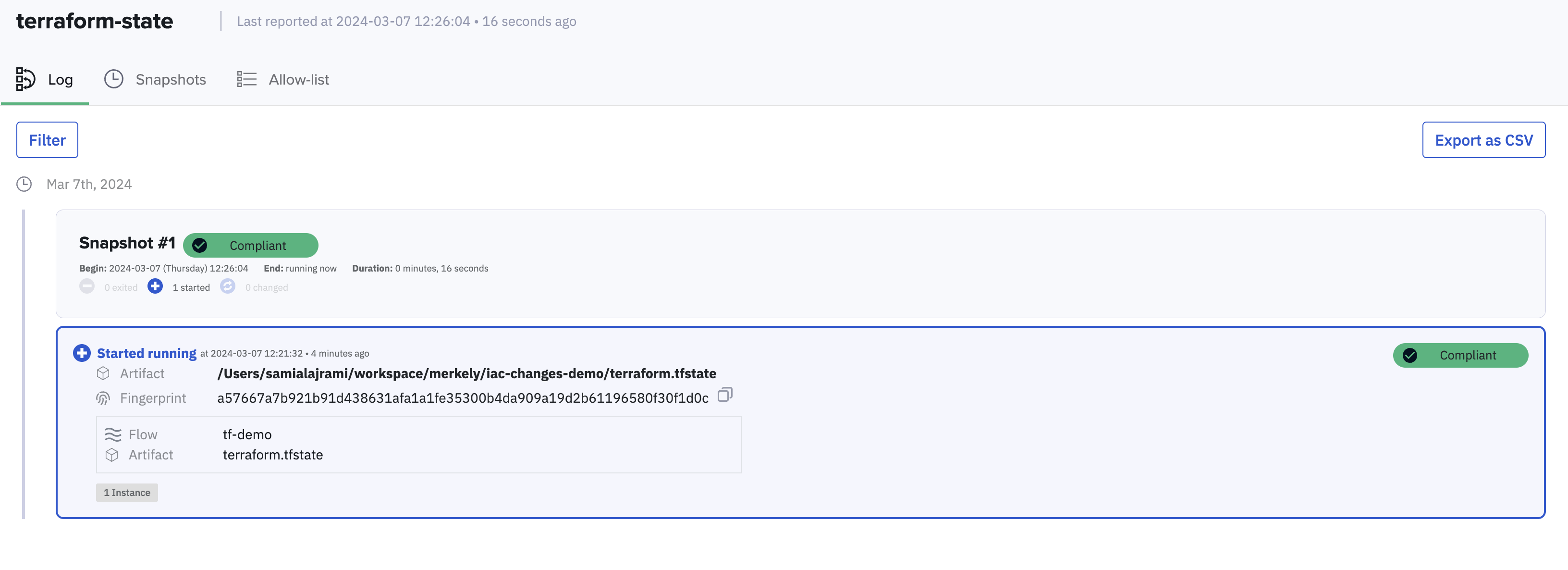 Environment shows an authorized change